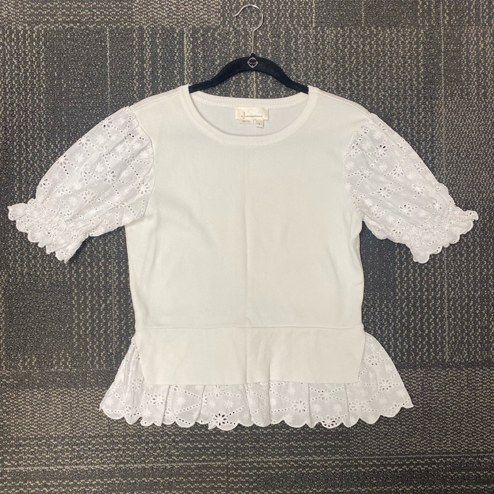 Anthropologie English Factory Eyelet Puff-Sleeve Sweater Tee Size M - Picture 10 of 13